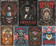 American Colorful Set Stickers Vintage