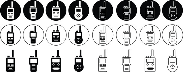 Poster - Walkie talkie icons signs, logos illustration for web and mobile apps on transparent background. Black Flat elements from outdoor activity concept editable stock. Portable radio transmitter symbols.
