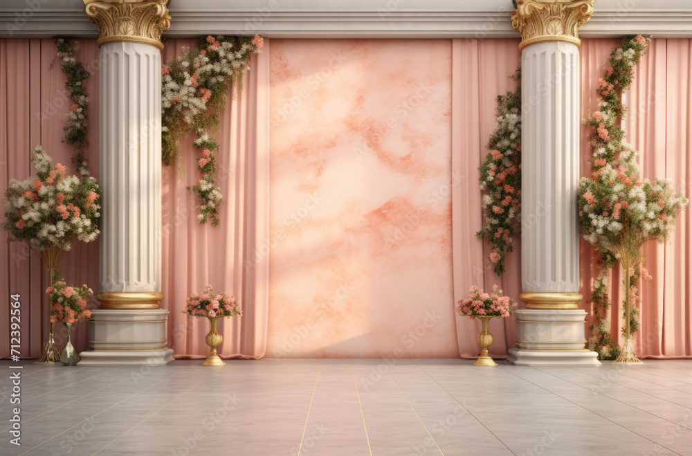 Backdrop Using Columns Graceful columns frame an empty blank wall backdrop in this indoor ...