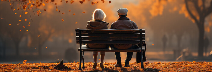 Sticker - elderly couple in the park in autumn