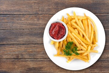 Canvas Print - Plate of tasty potato french fries with ketchup