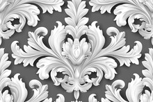 Wallpaper In The Style Of Baroque. A Seamless Vector Background. White And Grey Floral Ornament. Graphic Vector Pattern.