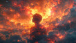 Abstract image of the apocalypse, a man stands in the middle