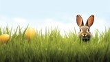 Fototapeta Miasto - Cute easter bunny on grass 