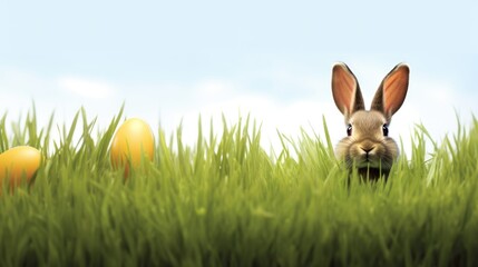 Cute easter bunny on grass 