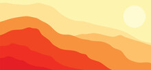 Abstract Summer Orange And Yellow Landscape Illustrations. Mountains, Sun, Moon, Sunset, Desert, Hills Minimalist Design. Trendy Mid Century Art, Boho Home Decor, Wall Art. Wide Art Landscape Design	
