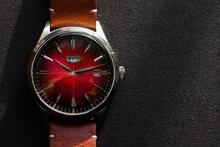 Mechanical Automatic Calendar Gents Watch With Red Gradient Clock Face