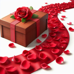 Wall Mural - red rose and gift box