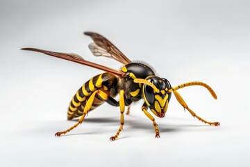 Wall Mural - Yellow Jacket Wasp Isolated on White Background - Close-up Macro Shot of Beautiful Insect