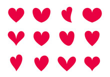 Heart Icons Vector Set. Red Heart Shapes Collection.