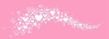 Heart Banner Or Border With White Heart On Pink Background.