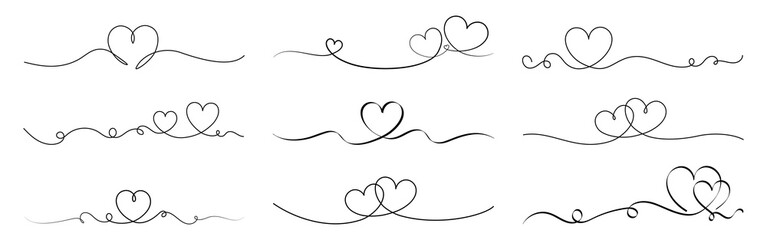 Heart border, continuous line art heart banner, divider set