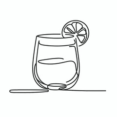 Single line vector image of a cocktail with a fruit wheel on a glass on a white background. Celebration concept