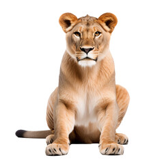 Wall Mural - African lioness (Panthera leo) sitting, isolated on transparent background