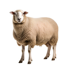 Wall Mural - Portrait of a sheep standing isolated on white background