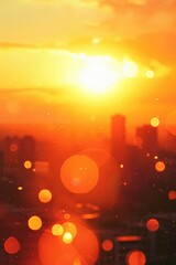 Poster - A captivating image of the sun setting over a beautiful city skyline. Perfect for illustrating the beauty and tranquility of urban landscapes.