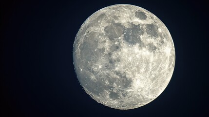 Poster - The picture shows the moon shining brightly in the dark sky. It can be used to depict nighttime, celestial beauty, or the wonders of the universe