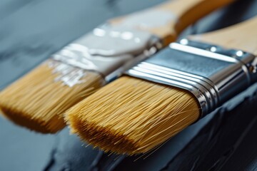 Aufkleber - Two paint brushes sitting next to each other. Suitable for artistic projects and creative concepts