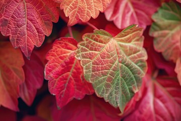 Poster - A close-up view of a plant with vibrant red leaves. This image can be used to add a pop of color and nature to any project