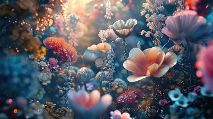 Poster - A bunch of flowers lying in the grass. Can be used to depict nature, gardening, or a peaceful outdoor setting