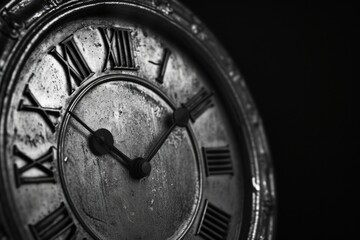 Poster - A detailed close-up of a clock with traditional Roman numerals. Ideal for illustrating time management and punctuality concepts
