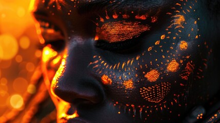 Poster - Close-up of a woman's face with gold paint. Perfect for beauty, fashion, and artistic projects