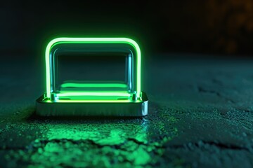 Poster - A vibrant green neon light shining brightly on a smooth concrete surface. Ideal for adding a pop of color and modernity to any design or project