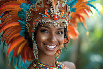 Wall Mural - Brazilian Carnival and Samba: A Cultural Experience - Beauty Woman Dancing to the Rhythms of Samba, Infusing the Celebration with Vibrancy and the Spirit of Brazil.