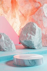 Poster - A group of rocks sitting on top of a blue surface. This versatile image can be used for various purposes
