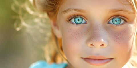 Aufkleber - A close-up photograph of a child with striking blue eyes. Perfect for capturing the innocence and beauty of childhood.