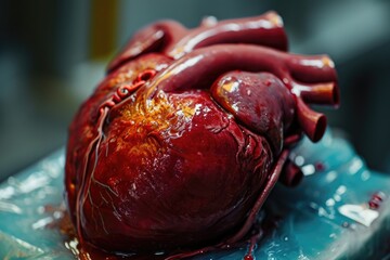 Poster - A model of a human heart placed on a table. Ideal for educational purposes or medical presentations