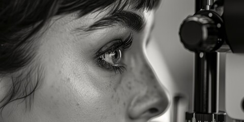 Aufkleber - Woman's eye close-up with a pair of glasses. Perfect for showcasing eyewear fashion or optometry-related content