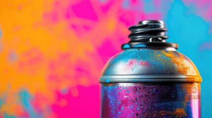 Sticker - A spray can standing on a vibrant and colorful background. This versatile image can be used for various purposes