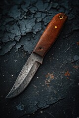 Aufkleber - A knife is seen resting on a cracked surface. This image can be used to depict danger, brokenness, or a potential threat