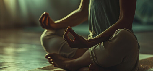 Poster - A person sitting in a yoga position on a mat. Suitable for health and wellness-related projects