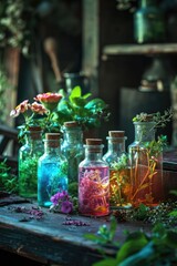 Poster - Glass bottles filled with different types of flowers, perfect for adding a touch of beauty to any setting