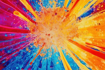 Poster - A vibrant and dynamic abstract painting featuring a burst of colorful paint. Perfect for adding a bold and energetic touch to any project or design