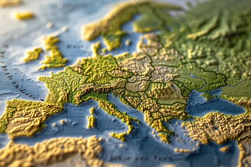 Poster - A detailed close-up view of a map of Europe. Perfect for educational materials or travel brochures