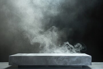 Poster - A picture of a large concrete block emitting smoke. Can be used to depict industrial processes, pollution, or construction sites.