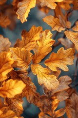 Poster - A close-up view of a bunch of leaves on a tree. This image can be used to depict nature, seasons, or environmental themes