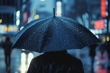 Poster - A person holding an umbrella in the rain. Perfect for weather-related designs and concepts