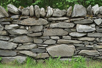 Poster - Stone wall in a picturesque grassy field, perfect for rustic and natural landscapes