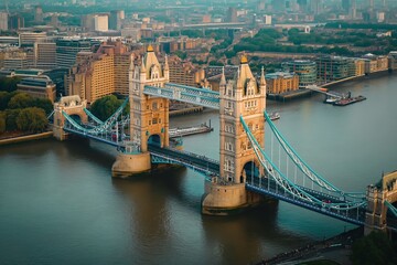 Poster - Tower Bridge in London UK, aerial view