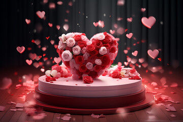 Poster - heart shaped with roses in a middle of a podium for valentine
