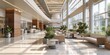 Visuals of a spacious and welcoming hospital lobby with comfortable seating areas