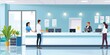 Graphics showing a busy yet organized front desk with staff attending to various tasks