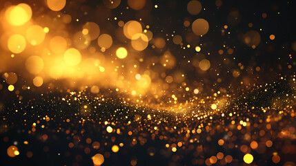 Poster - gold light bokeh background with gold flakes in the dark