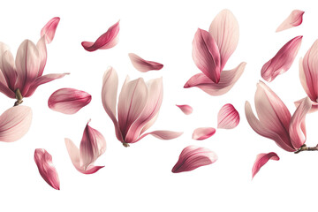 Wall Mural - magnolia petals flew isolated on white background