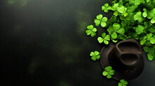 St Patricks Hat And Clover Leaves Background With Copy Text Space - Ai Generative