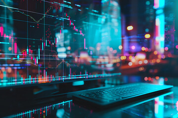 Poster - graph for financial and economic growth on the computer screen background
